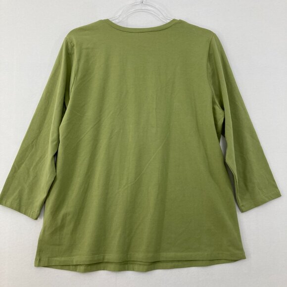 Kasper size 1X Green Square Neck Embellished Stretch Knit 3/4 Sleeve Fitted Top - Picture 7 of 8
